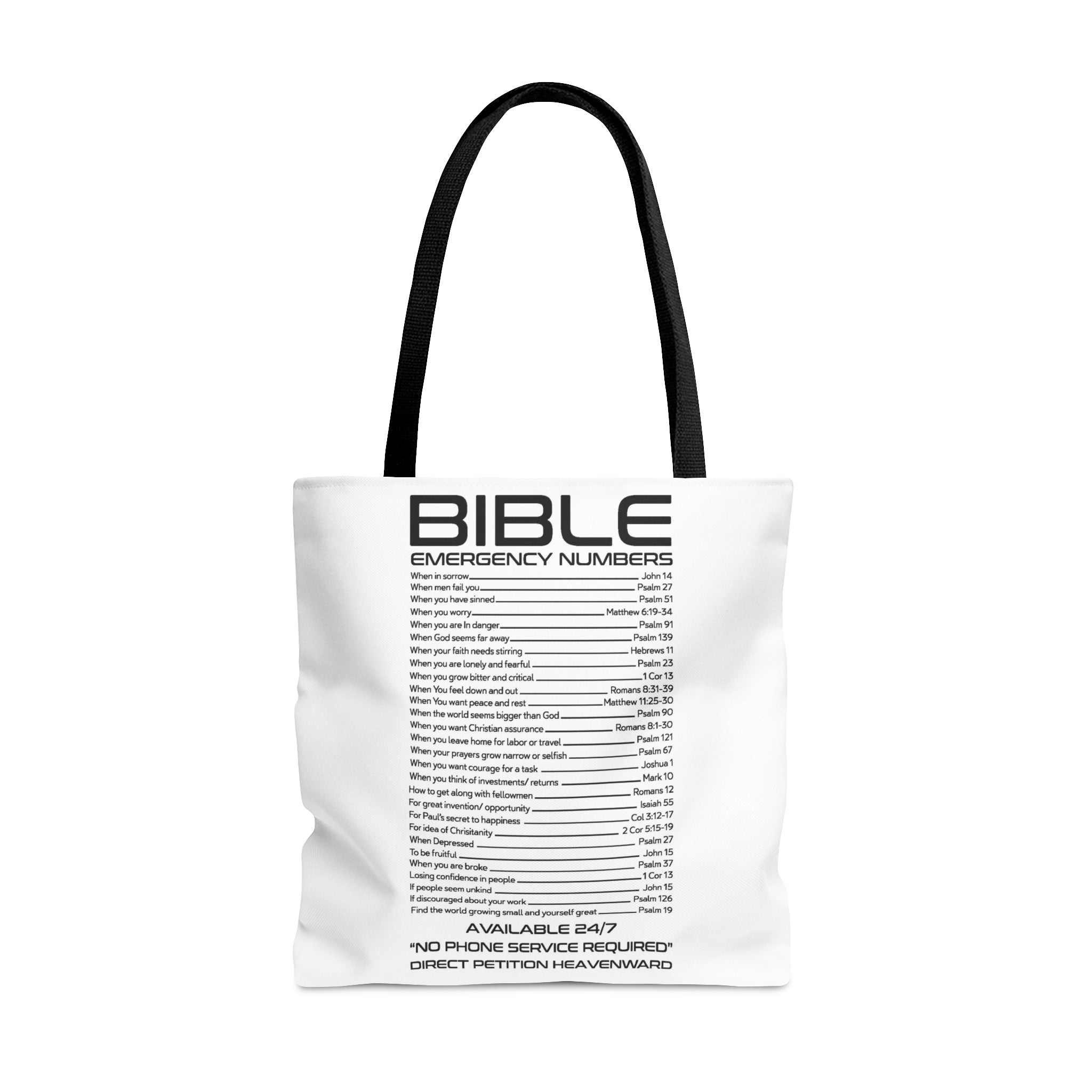 Bible Emergency Numbers Tote Bag