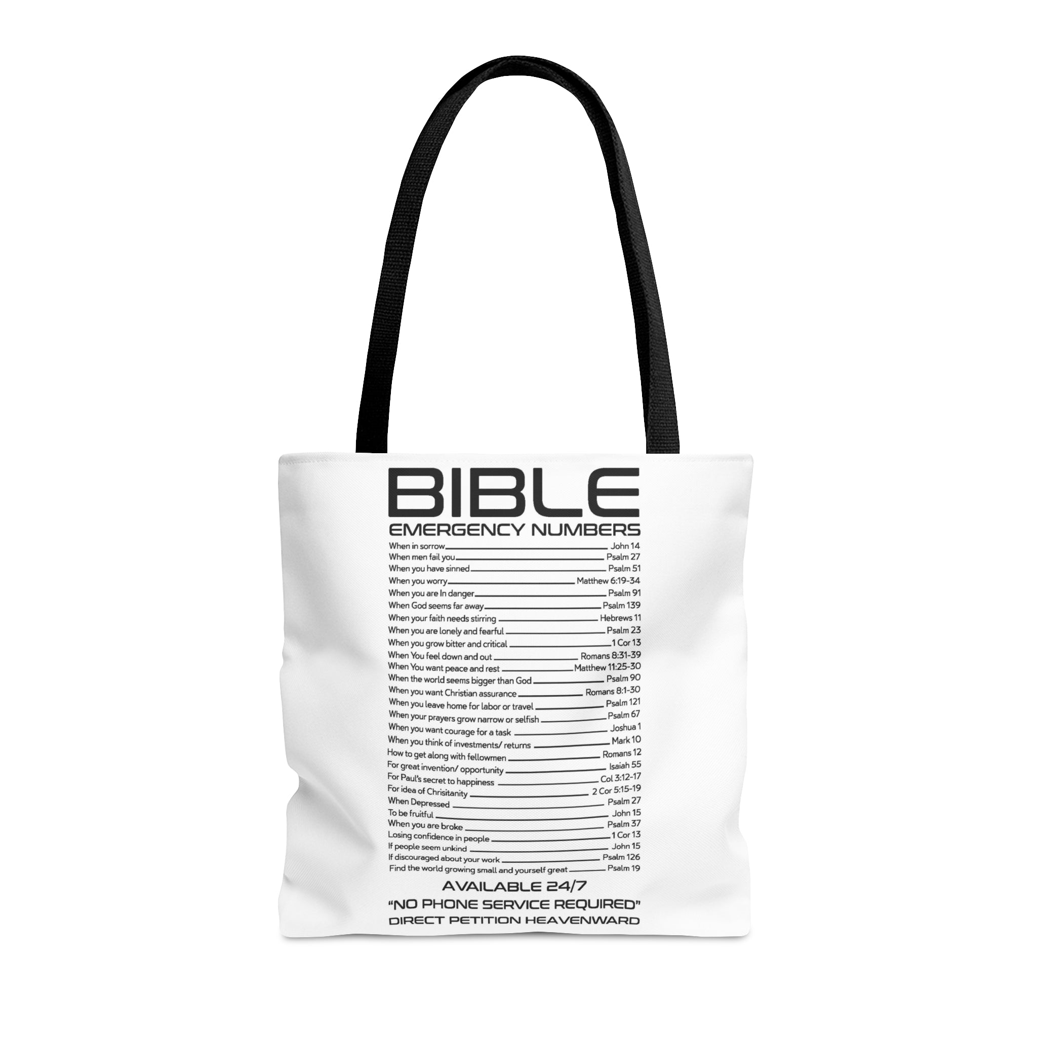 Bible Emergency Numbers Tote Bag